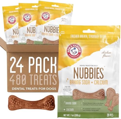 Arm & Hammer Nubbies Dental Treats, Chicken Flavor, 20 Count Bag, 24-Pack