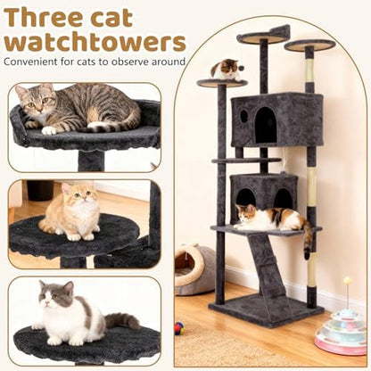 BestOffice 81 Inch Cat Tree, Multi-Level Cat Tower with Condo, Perches, Sisal Scratching Posts, Climbing Ladder,Indoor Activity Center Play House for Kittens & Adult Cats, Dark Gray