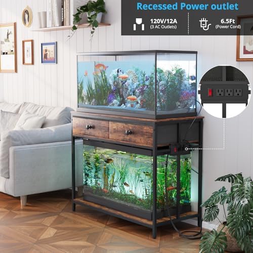 VOWNER 40 Gallon Aquarium Stand with Power Outlet & Cabinet Storage, Brown