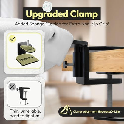 Adjustable Cat Desk Bed, Sunken Design Cat Hammock, Supports Up to 50 lbs, Sturdy Metal Frame with Secure Clamp, Removable Faux Rabbit Plush Cover, Perfect for Home or Gaming Desk (White, XL)