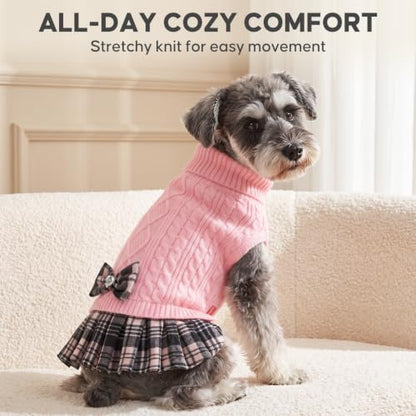 KYEESE Dog Sweater Dress for Small Dogs Turtleneck Thick Knit Pullover
