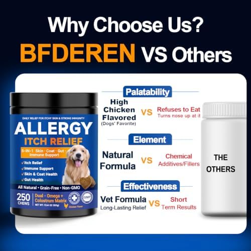 Dog Allergy Chews,is Omega 3 Human,Anti Itch Relief for Dogs Itching Skin Relief and Aller Immune Pet Multivitamin Allergy Chews Coat Licking Supplement Pills Meds Treats 250 Bites for Dogs