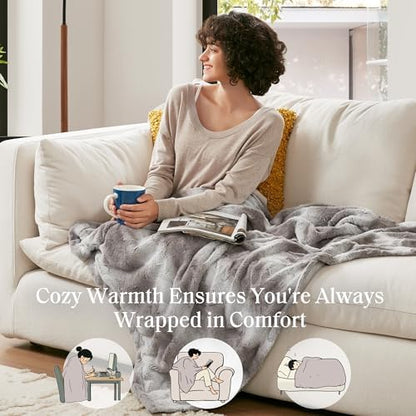 Madison Park Zuri Faux Fur Reversible Throw Blanket, 50 x 60 in, Grey