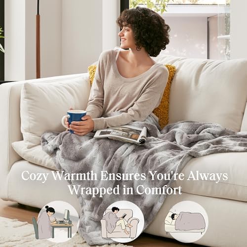 Madison Park Zuri Faux Fur Reversible Throw Blanket, 50 x 60 in, Grey