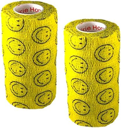 3 Inch Vet Wrap Tape Bulk (Smile Pattern in Yellow, Red, Teal, Neon Green, Neon Pink and Pink with Red Heart Pattern) (Pack of 24) Self Adhesive Adherent Adhering Flex Bandage Grip Roll Dog Cat