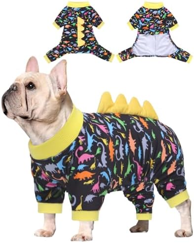 CuteBone Dinosaur Costume Dog Pajamas, Stretchy Spandex Crystal Velvet Sleepwear Coat for Small Dogs, Soft & Warm Pet Outfit Clothes for Cold Weather, Cozy Pullover Design COSP01L