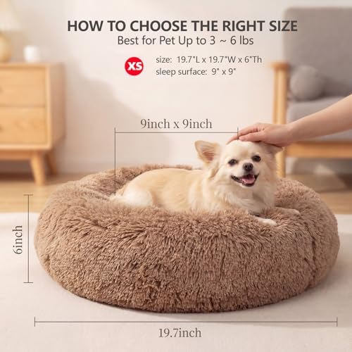 nononfish Round Dog Bed for Small Dogs,Calming Donut Plush Bed