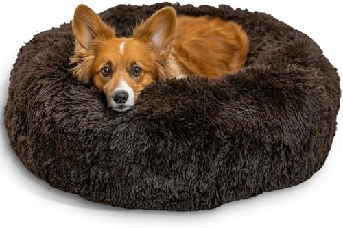 Best Friends by Sheri The Original Calming Donut Dog Bed for Medium Dogs up to 45 lbs, Shag Faux Fur, Dark Brown, 30" x 30"