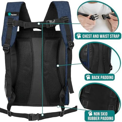 PetAmi Dog Backpack Carrier Airline Approved Cat Pet Puppy Bag, Navy