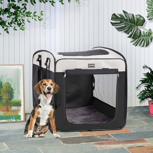 DONORO Dog Kennels and Crates for Medium Dogs, Portable Pop Up Indoor Pet Cage with Sturdy Wire Frame, Collapsible Travel Crate Soft Sided Cat Bag Escape Proof (Black, 28.0" L x 18.0" W x 22.0" H)