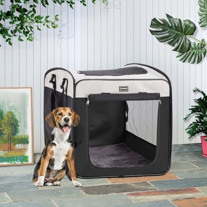 DONORO Dog Kennels and Crates for Medium Dogs, Portable Pop Up Indoor Pet Cage with Sturdy Wire Frame, Collapsible Travel Crate Soft Sided Cat Bag Escape Proof (Black, 28.0" L x 18.0" W x 22.0" H)