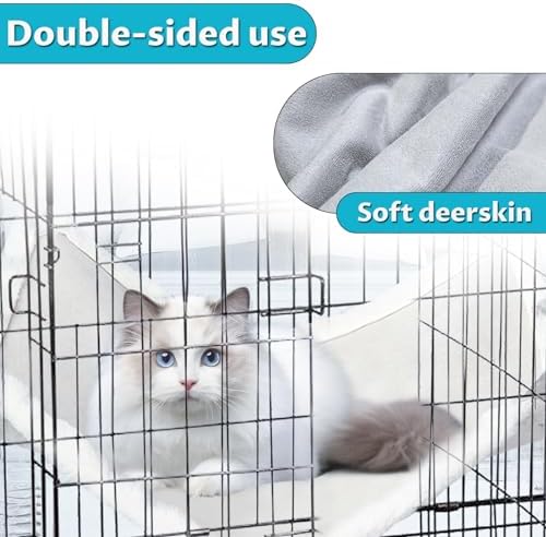 Andiker Cat Hammock, Reversible Cat Cage Hammock with Metal Hooks for Cats for Sleeping and Playing, 22 * 17 Inches Double-Sided Hanging Kitten Bed to Hang in Cages or Under Chairs (Large)