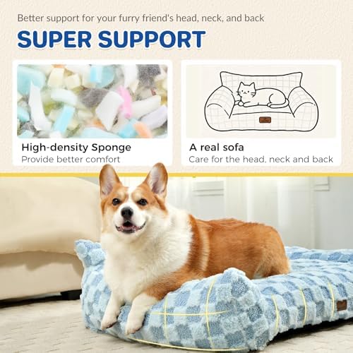 ABCPET Cat Bed Cats Couch for Puppy and Kitten, Fluffy Pet Couch Small Dog Sofa Bed, Supportive Cat Sofa for Indoor Cats, Washable Cover & Non-Slip, 26 inch, Blue