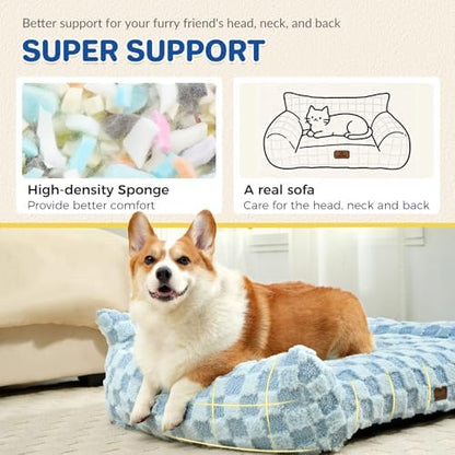 ABCPET Cat Bed Cats Couch for Puppy and Kitten, Fluffy Pet Couch Small Dog Sofa Bed, Supportive Cat Sofa for Indoor Cats, Washable Cover & Non-Slip, 26 inch, Blue