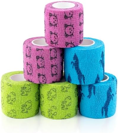Vet Wrap Cohesive Bandages, Self-Adhesive Bandage Wrap, Breathable Non-Woven Self Adherent Tape for Pet Dog Leg Paw Wound, Horse, Cat, First Aid & Ankle Sprain, 2 Inch, 6 Rolls