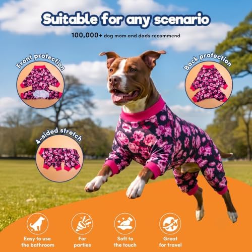 LovinPet Dog Pjs Pitbull Boy, Pitbull Clothes, Berry Roses Print, Pink, M