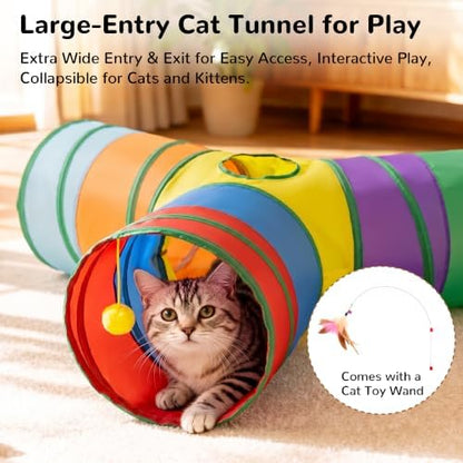 Tempcore Cat Tunnel, 3-Way Collapsible Toy, Large Size Rainbow