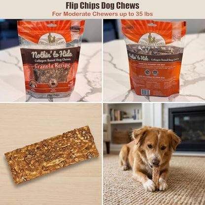 Fieldcrest Farms Nothin to Hide Flip Chips Dog Chews - Natural Rawhide Alternative Treats for Dogs, Collagen Based Snack for Moderate Chewers Up to 35lbs, Granola Flavor
