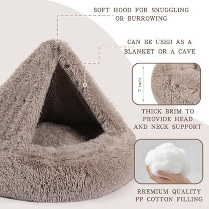 NOYAL Calming Donut Dog Bed, Hooded Cave with Blanket