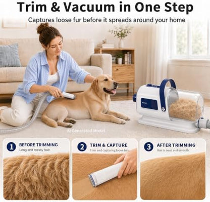 Buenkee Dog Grooming Vacuum & Blow Dryer Kit, Pet Clipper, 15000Pa Suction