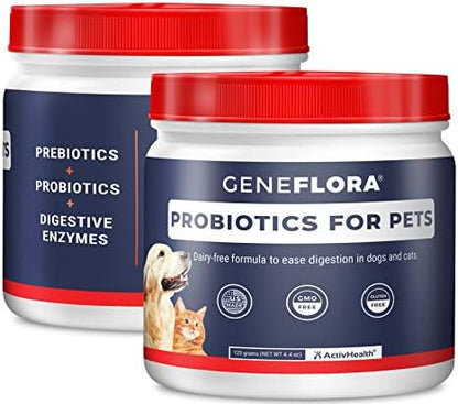 Geneflora Digestive Enzymes Prebiotics & Pet Probiotics 125 Grams, Unflavored, 2 Pack