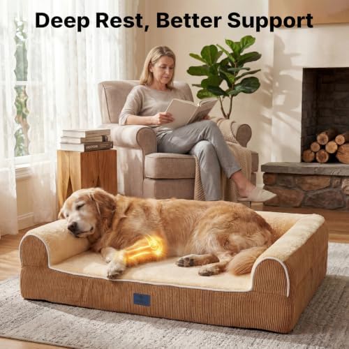 Veehoo Orthopedic Dog Beds Large Sized Dog, Extra Thick Supportive Dogs Couch with Waterproof Washable Cover, Large Comfort Pet Sofa with Ultra-Soft Faux Rabbit Fur