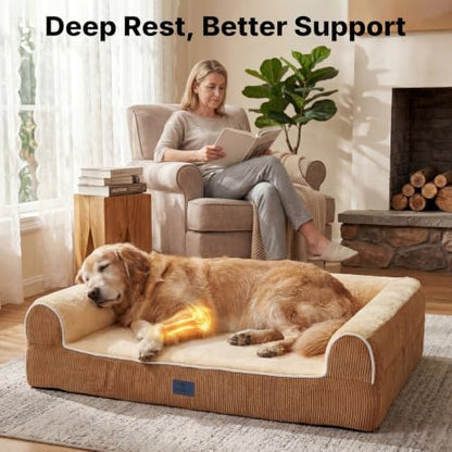 Veehoo Orthopedic Dog Beds Large Sized Dog, Extra Thick Supportive Dogs Couch with Waterproof Washable Cover, Large Comfort Pet Sofa with Ultra-Soft Faux Rabbit Fur