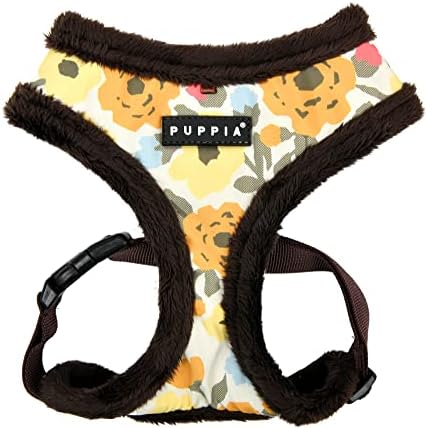 Puppia Alyssa Dog Harness Over-The-Head Warm Winter Flower Pattern Adjustable Chest for Small and Medium Dog, Brown, Large