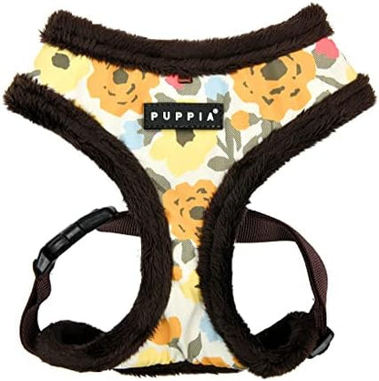 Puppia Alyssa Dog Harness Over-The-Head Warm Winter Flower Pattern Adjustable Chest for Small and Medium Dog, Brown, Medium