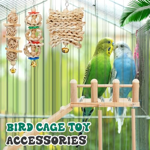 10 Pcs Bird Parrot Toys Set with Swing Platform Ladder Perches