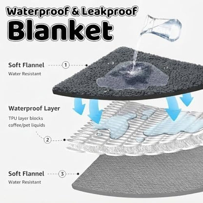 Waterproof Dog Blanket Reversible Pet Bed Cover Puppy Blankets Leakproof Sofa Couch Cover Cat Pet Blanket for Warm Fluffy Washable Grey Mat-M