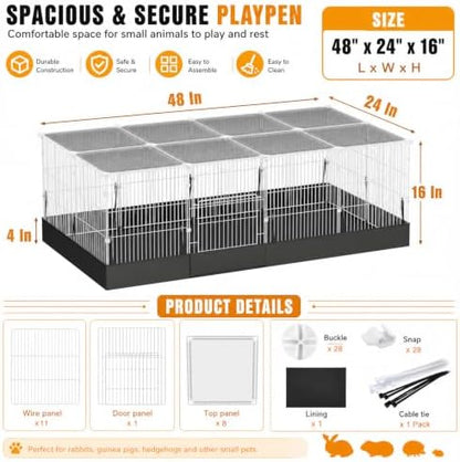 20 Planes Guinea Pig Cages Enclosed Hamster Cage with Transparent Top & Waterproof Liner, Expandable Cage for Guinea Pigs, Metal Wire Yard Fence Rabbit Cage