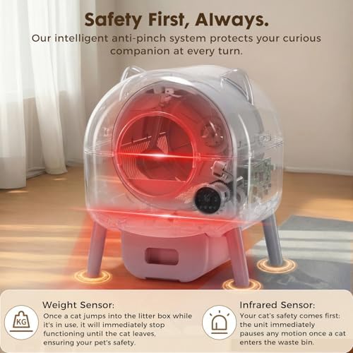 GTPLAYER Self Cleaning Litter Box, Automatic Cat Litter Box - APP Control and Weight Monitoring, Safety Sensors Protection, Ultra-Quiet, Odor Control, Includes Trash Bag& Scrub Brush, White