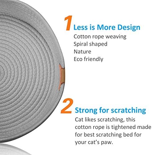 Cat Bed Basket Nest Round Cotton Rope Woven Warm Medium,Pet Sleeping Bed House Cute Fun Scratcher Scratching Scratch Mat Pad for Puppy Small Dogs Indoor Play Eco Washable Winter Summer (Gray)