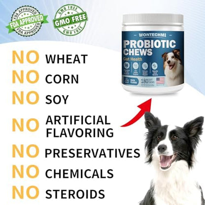 Probiotics for Dogs, Improve Itchy Skin Itchy Ears, Gut Health, Yeast Balance, Allergies, Immunity, Dog Probiotics and Digestive Enzymes with Prebiotics, Reduce Diarrhea (180 Chews, Duck)
