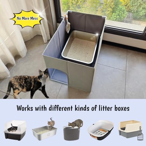 Dog Proof Cat Litter Box Enclosure, 26 x 17 inches, Open Top High Side, Less-Mess Extra Large Water Resistance Splash Guard for Pet Litter Pan, Scratch Proof Cover for Cat Litter Boxes
