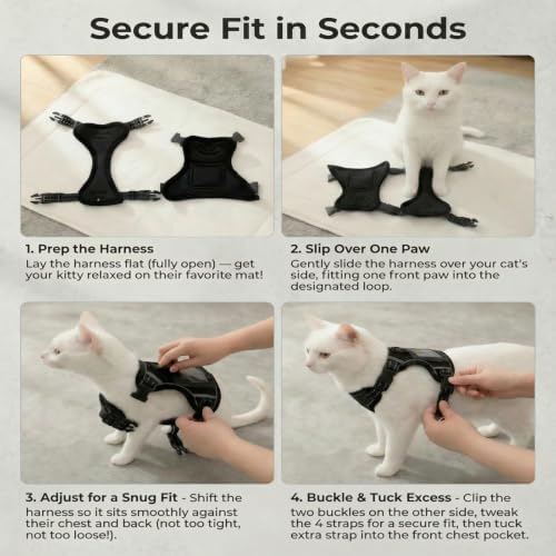 Luxelle Escape-Proof Cat Harness and Leash Set – Adjustable No Pull Soft Vest with 360° Reflective Straps, Built-in Pocket & Wrist Strap, Breathable Mesh Outdoor Harness