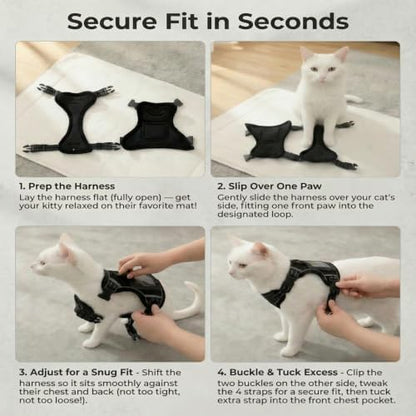 Luxelle Escape-Proof Cat Harness and Leash Set – Adjustable No Pull Soft Vest with 360° Reflective Straps, Built-in Pocket & Wrist Strap, Breathable Mesh Outdoor Harness