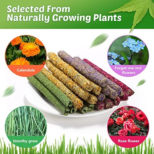 Rabbit Chew Toys for Teeth, Timothy Grass Carrot Sticks for Guinea Pig Hamster Chinchilla Squirrel Bunny Small Rodent Animals (20 pcs)