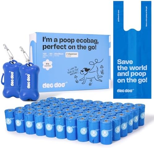 Deo Doo Dog Poop Bags with Handles, 720 Bags, 2 Dispensers, Iris Scented