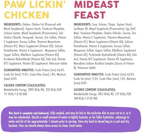 Bundle of Weruva Cat Freeze Dried Foods, Mideast Feast with Tilapia, and Paw Lickin' Chicken with Chicken Breast, 1oz Bags