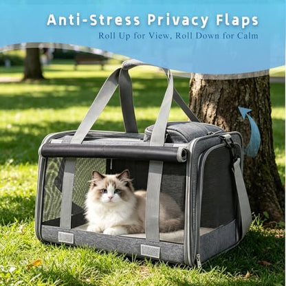 Pet Carrier for Medium-Small Cats, Collapsible Cat Carrier and Soft-Sided Pet Carrier for Cats and Small Dog Up to 17lbs, Stress-Free Travel with Privacy Cover, Travel Bag L18.9”X11.42”X11.42”