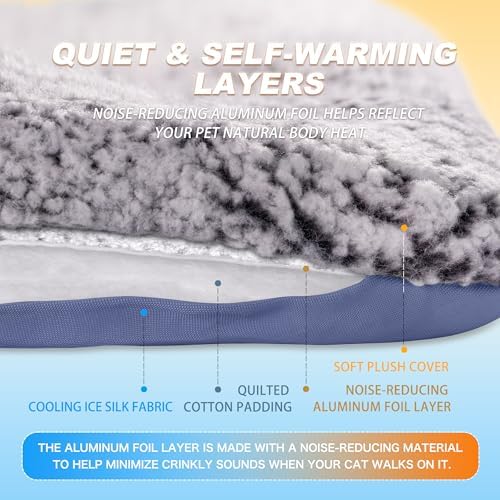 Self Warming Cat Bed, Reversible Cooling Mat for Cats, Dark Blue, 24x36 In