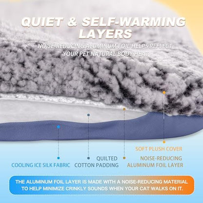 Self Warming Cat Bed, Reversible Cooling Mat for Cats, Dark Blue, 24x36 In
