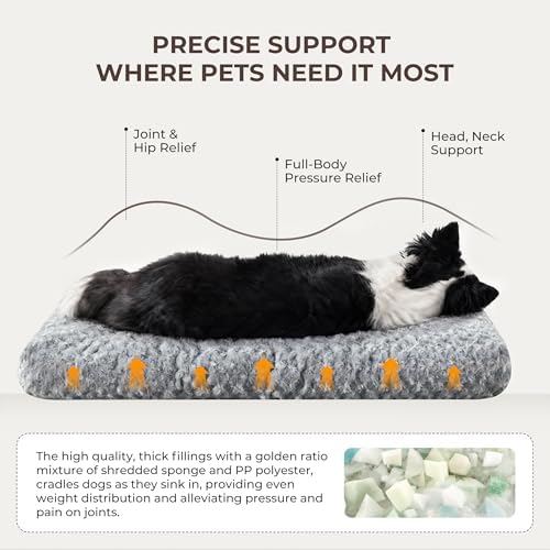 Double-Sided Dog Beds Large Sized Dog, Washable Dog Crate Beds, Thick Supportive Pet Sleeping Mat, Reversible Dogs Pillow Weight Up to 75lbs, 41x27, Light Grey