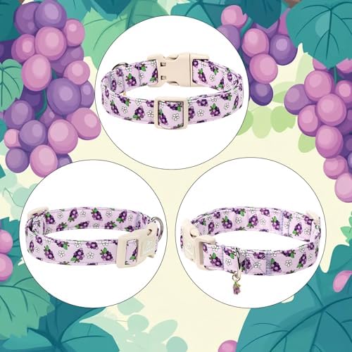 Summer Dog Collar Cute Grape Dog Collars for Medium Dogs - Lightweight Adjustable Purple Puppy Collar Boy Girl Fall Dog Collar with Quick Release Buckle M