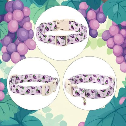 Summer Dog Collar Cute Grape Dog Collars for Small Dogs - Lightweight Adjustable Purple Puppy Collar Boy Girl Fall Dog Collar with Quick Release Buckle S
