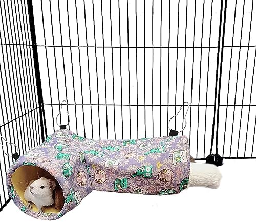 Guinea Pig Rat Ferret Hammock & Corner Tunnel for Small Animals - Hedgehog, Piggy, Chinchilla Hideout and Cage Accessories (Owl Design)