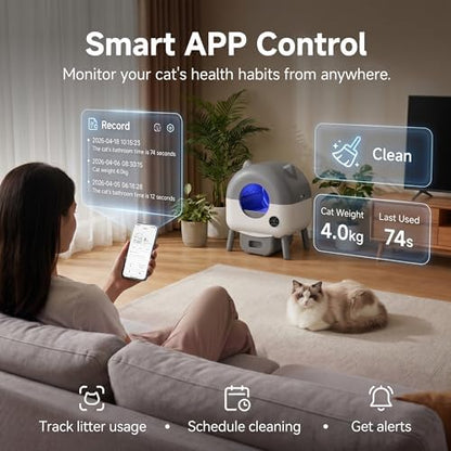 Greesum Enclosed Self-Cleaning Cat Litter Box with Smart App Control