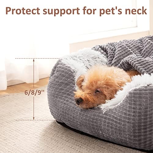 MIXJOY Dog Beds for Small Dogs, Rectangle Cave Hooded Blanket Puppy Bed, Luxury Orthopedic Cat Beds for Indoor Cats, Warmth and Machine Washable (20 inches, Grey)